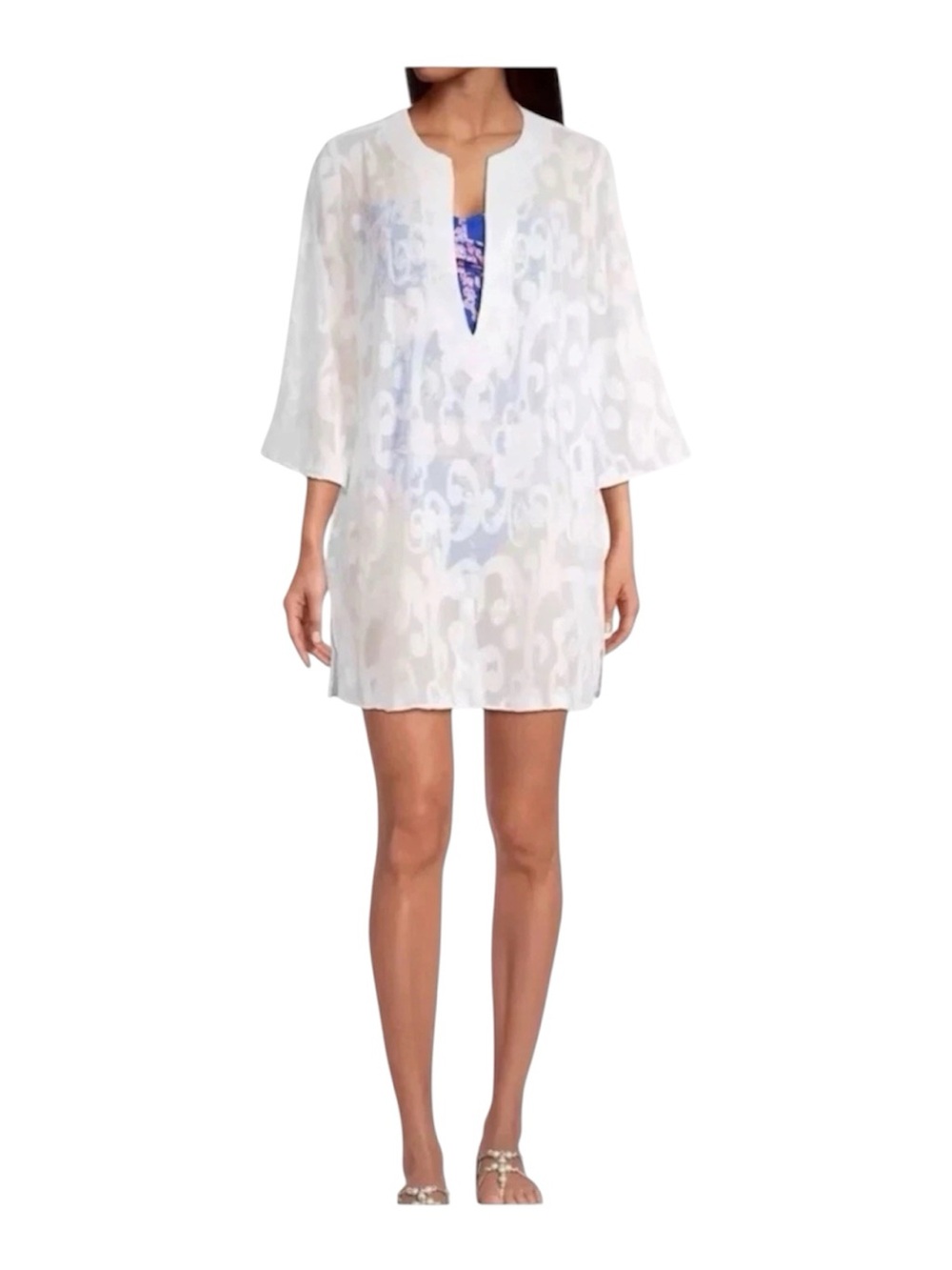 Lilly Pulitzer Zelma Cover Up Kaftan Swim Brocade White Size L/XL Resort Pool